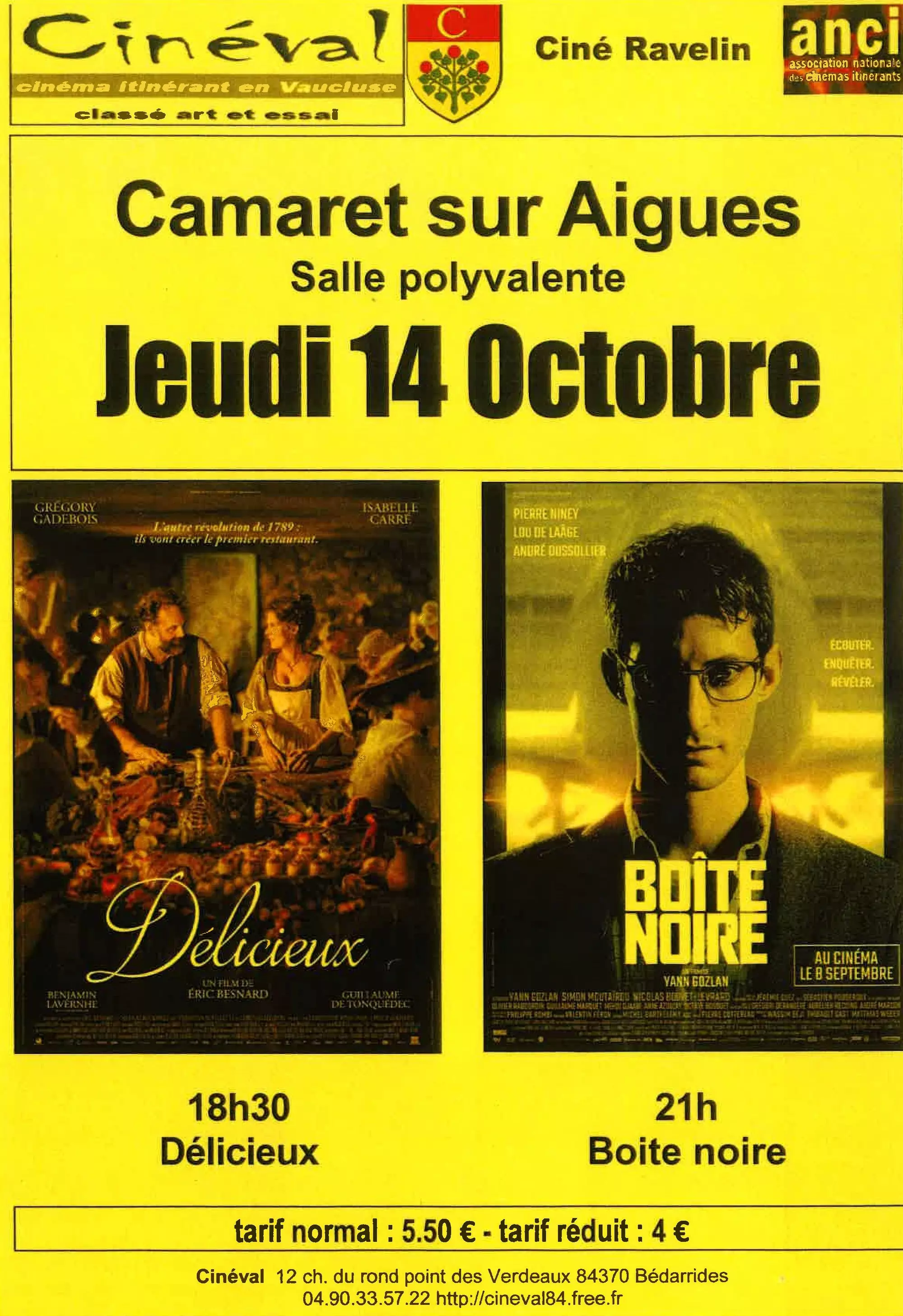 Prochaines séances de cinéma ce jeudi 14 octobre 2021