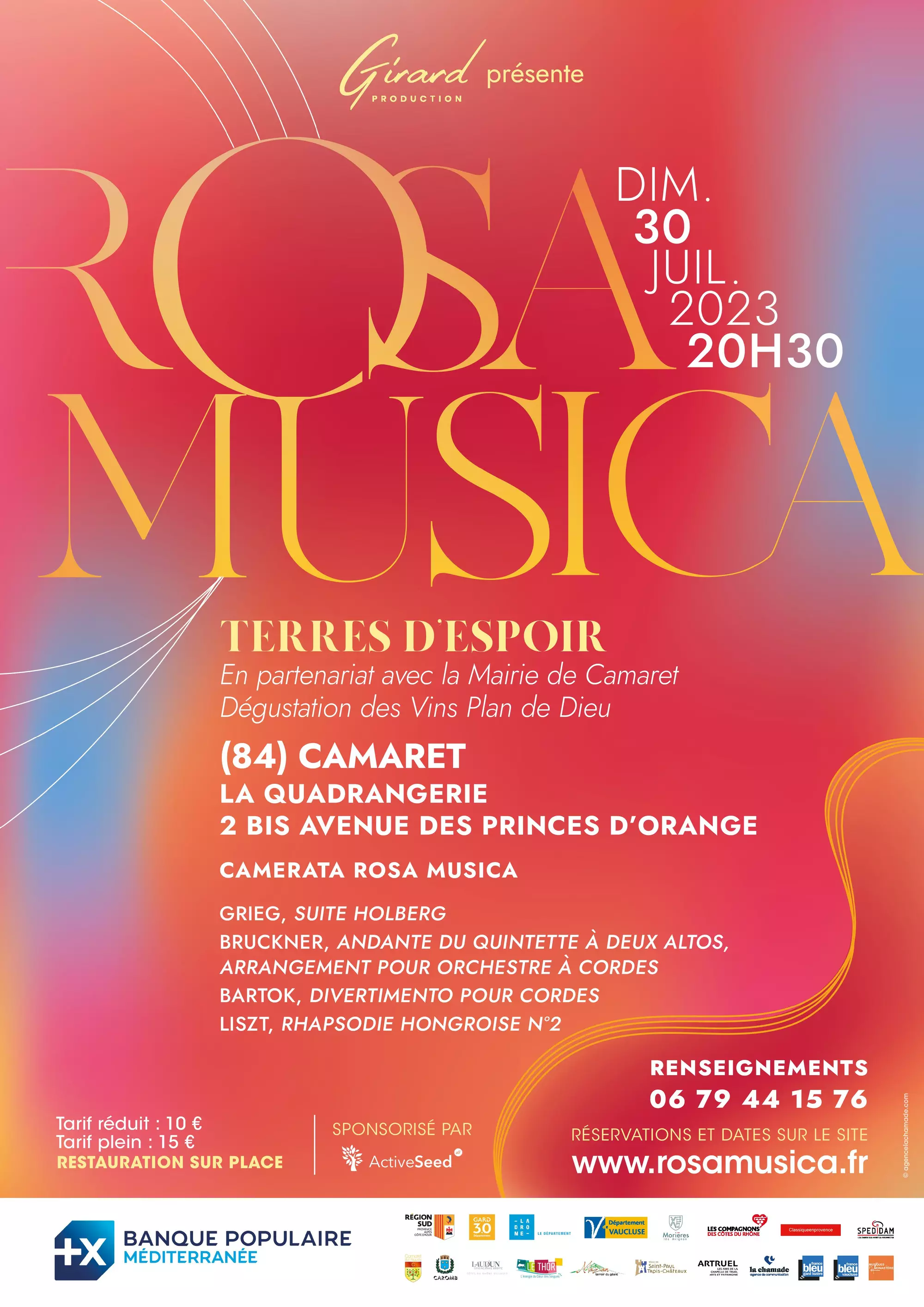 « Terres d'espoir » : 4ème édition de Rosa Musica le dimanche 30 juillet 2023 à 20h30 dans le parc de la Quadrangerie