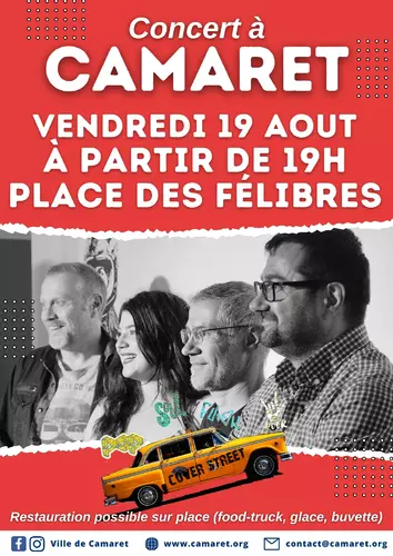 Concert à Camaret avec les Cover Street (années 80, pop, soul, funk, rock) le vendredi 19 août à partir de 19h00 sur la place des Félibres