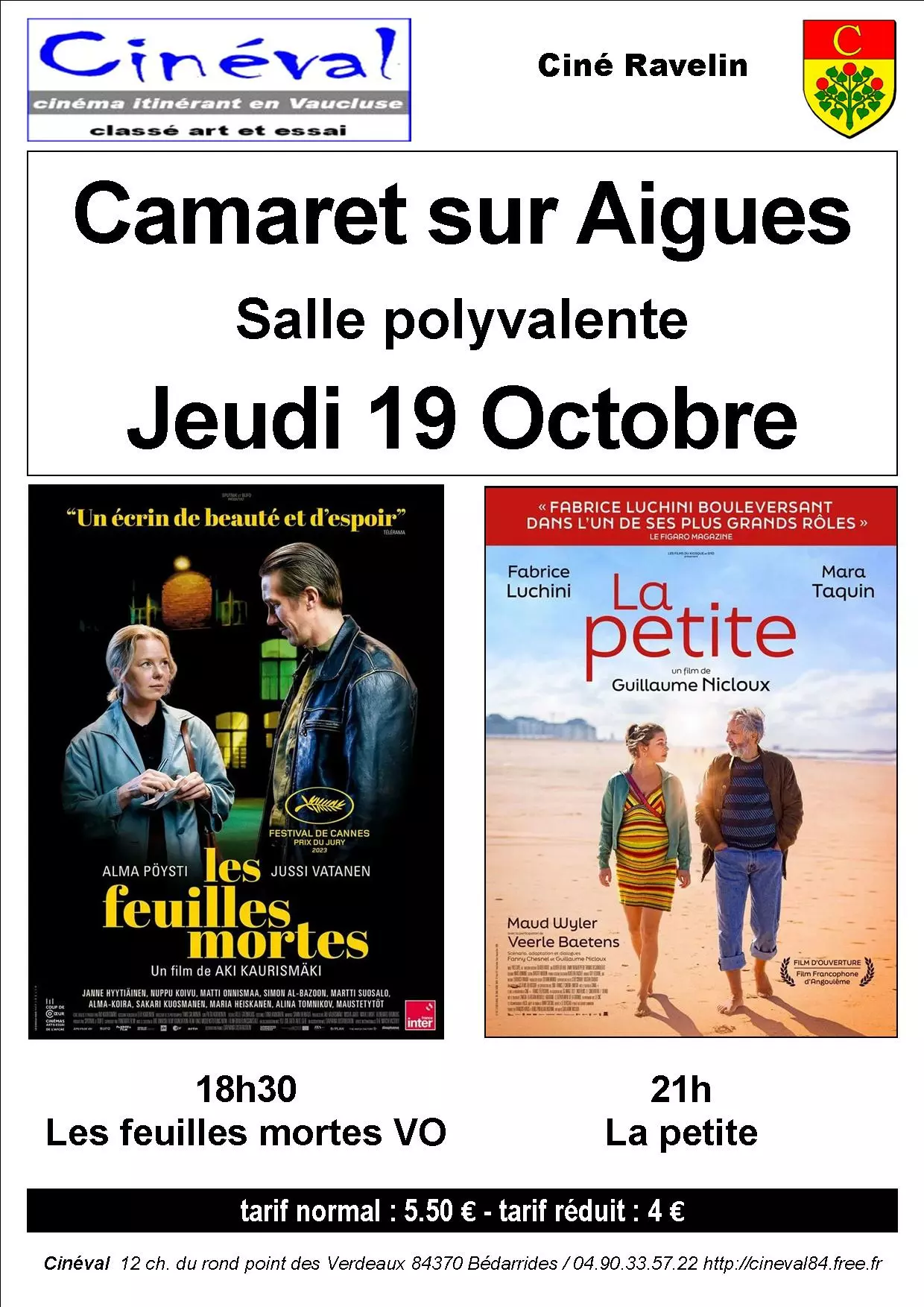 Séances de cinéma ce jeudi 19 octobre à partir de 18h30