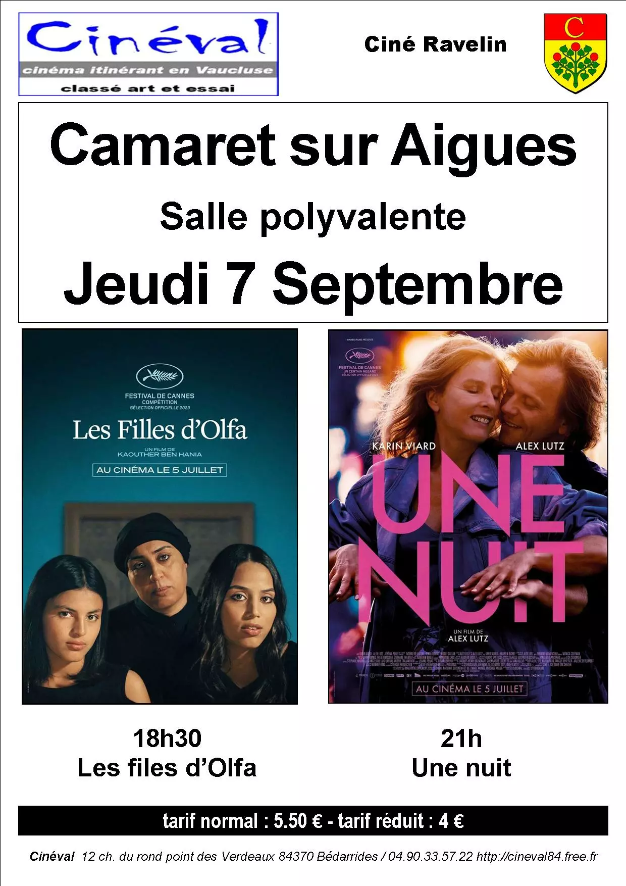 Séances de cinéma ce jeudi 7 septembre à partir de 18h30