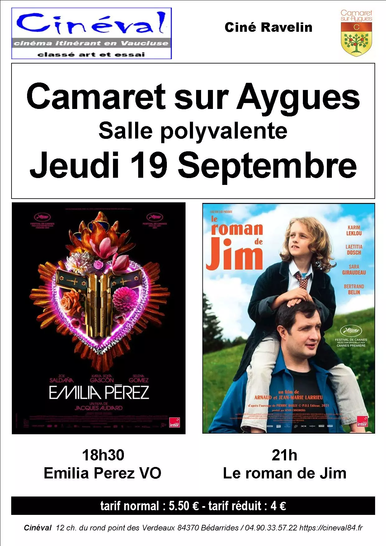 Le Ciné Ravelin vous propose la projection de deux nouveaux films ce jeudi 19 septembre 2024 à la salle polyvalente de Camaret