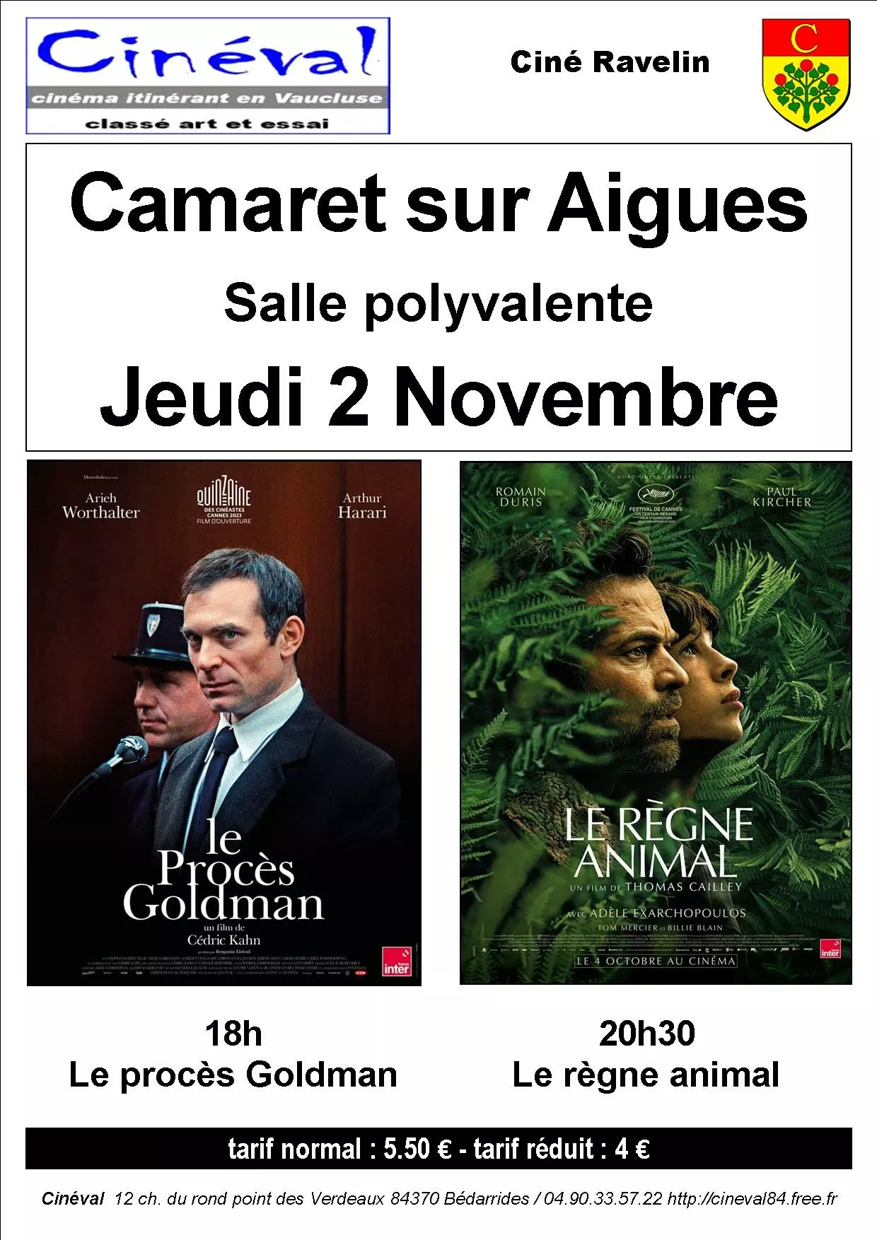 Séances de cinéma ce jeudi 2 novembre à partir de 18h00