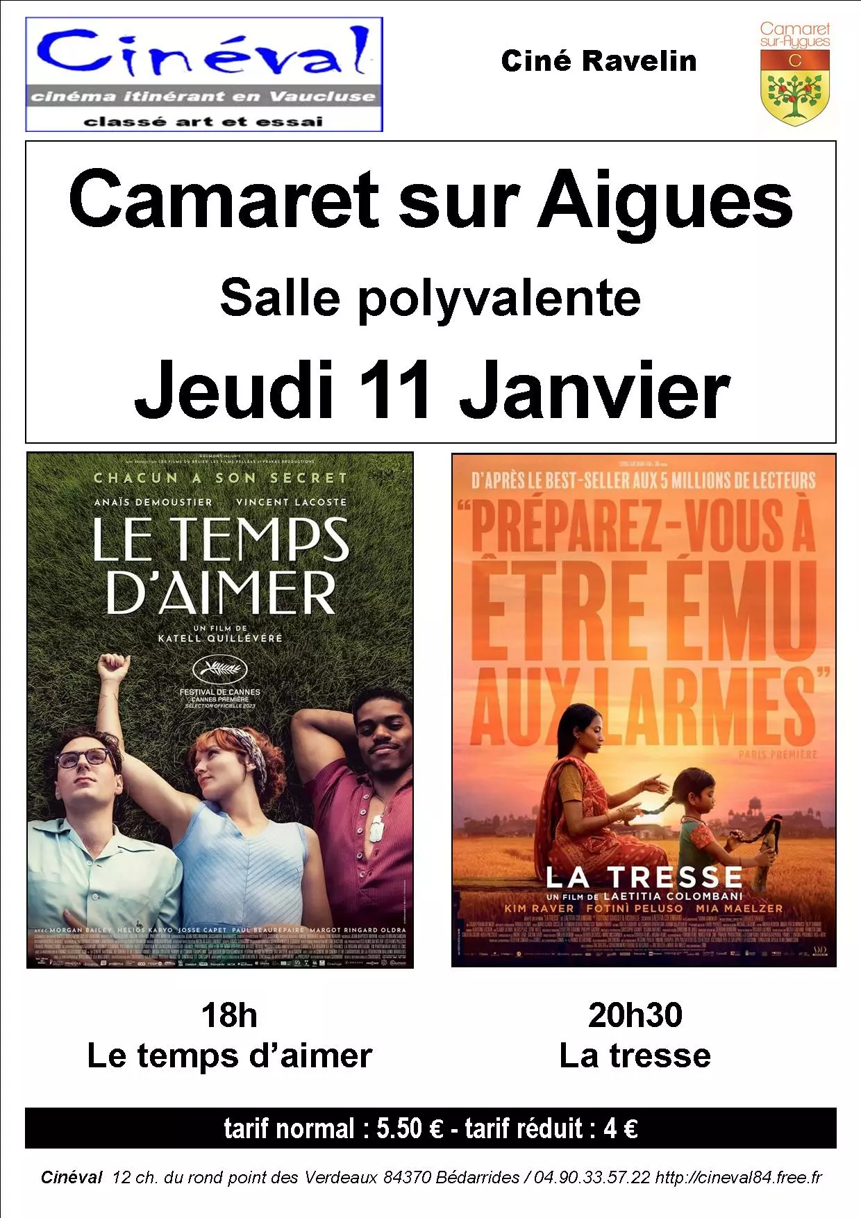 Ciné Ravelin vous propose deux séances ce jeudi 11 janvier 2024