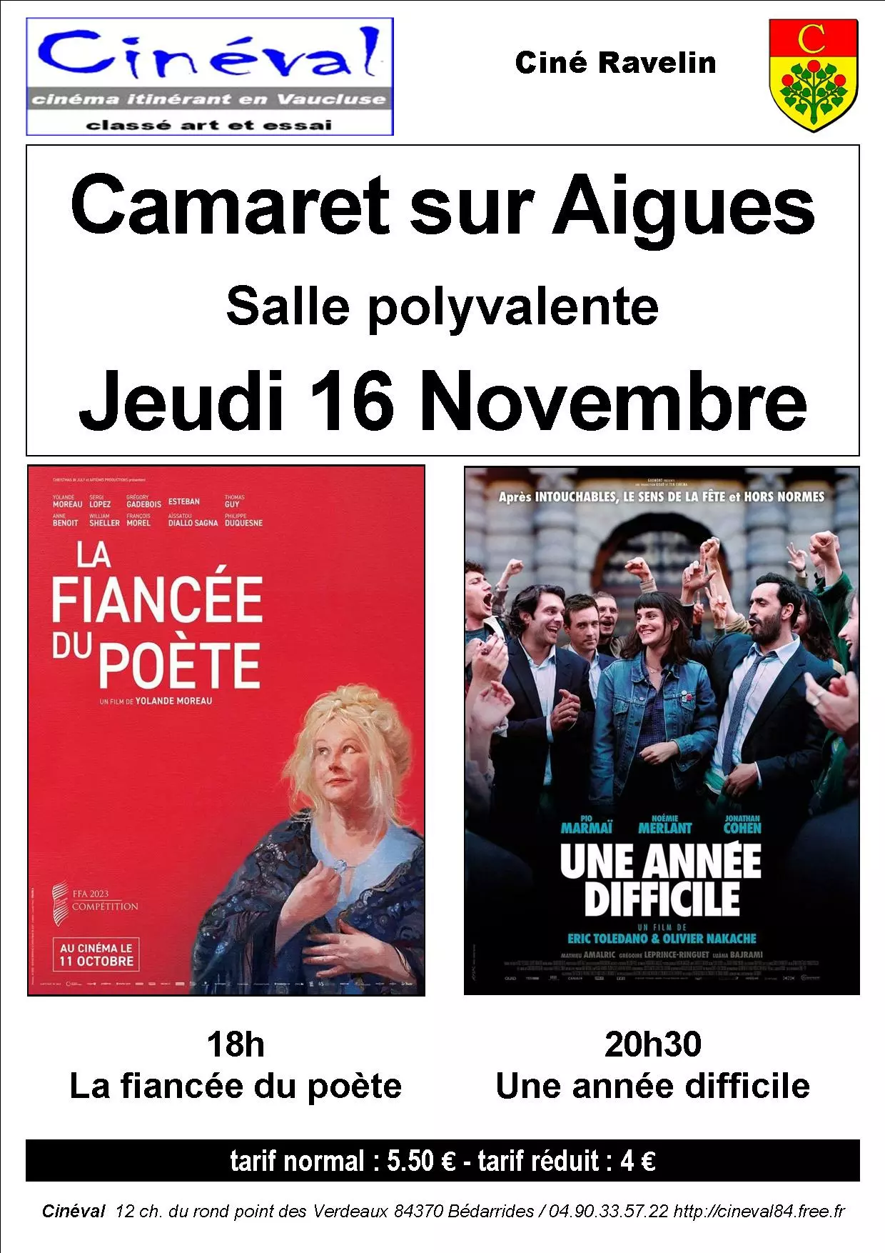 Séances de cinéma ce jeudi 16 novembre à partir de 18h00