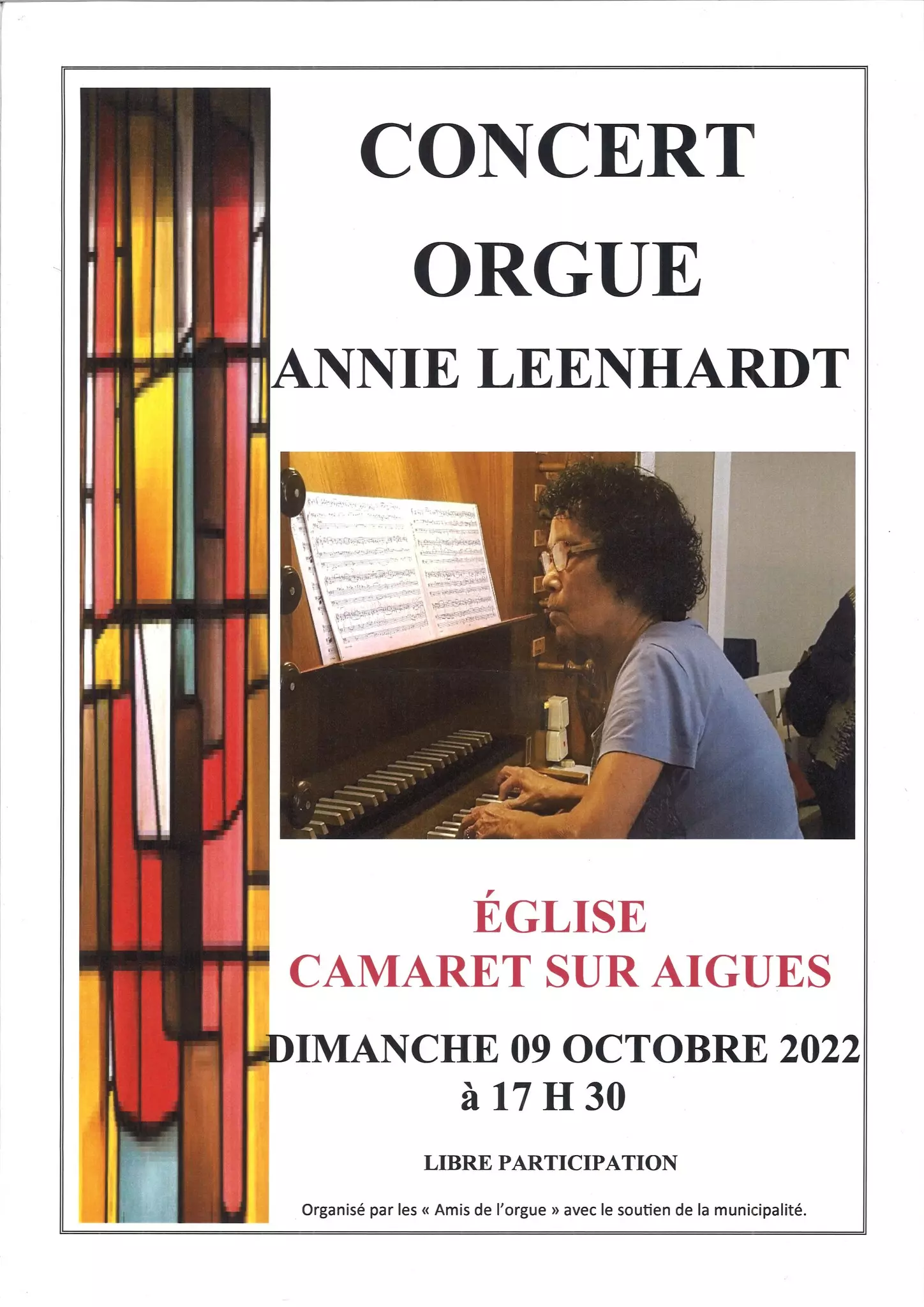 Concert organisé par les Amis de l'Orgue le dimanche 9 octobre 2022 à 17h30 à l'Eglise Saint Andéol