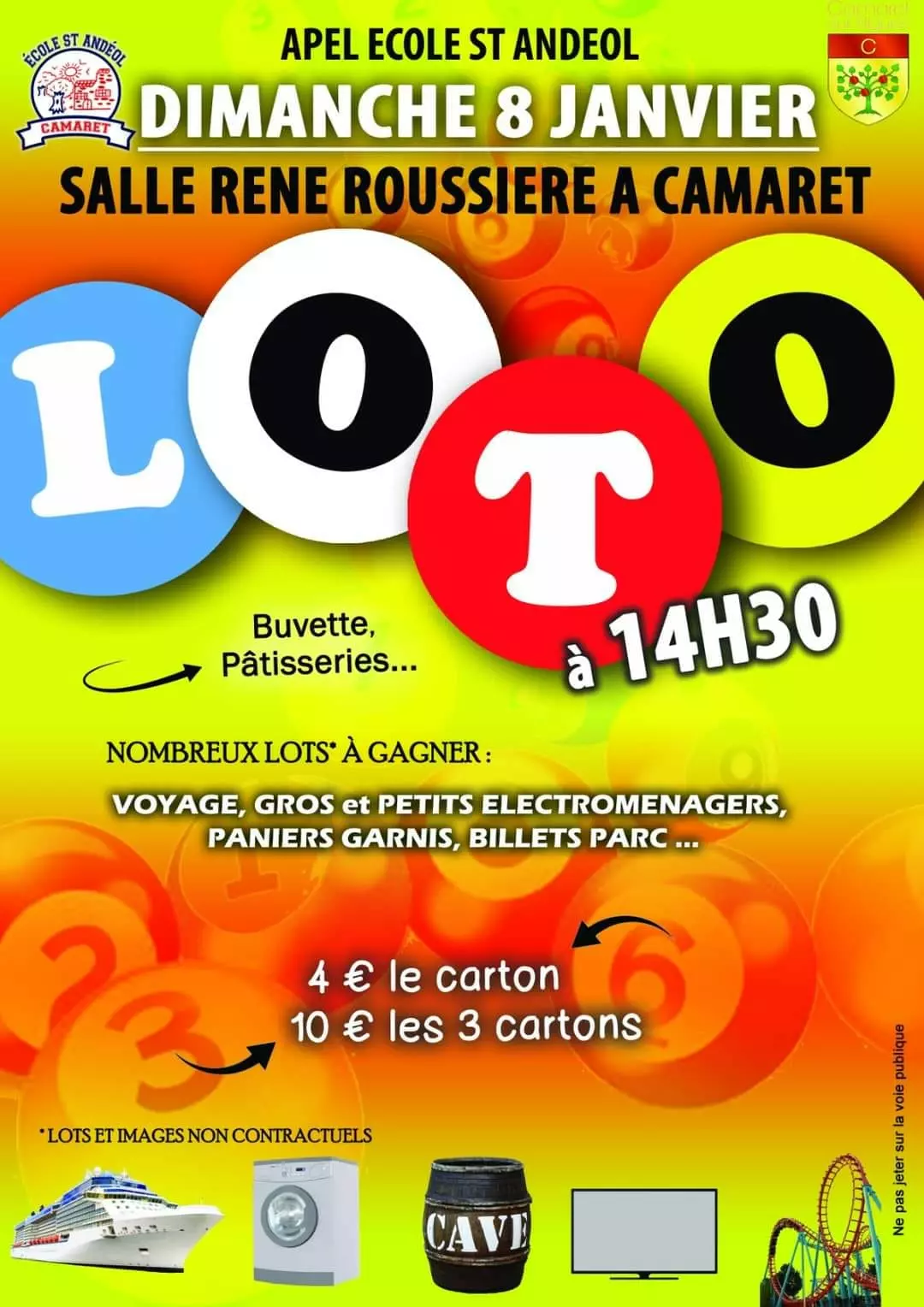 Loto de l'APEL ST Andéol - Camaret le dimanche 8 janvier 2023 à 14h30 à l'Espace René Roussière