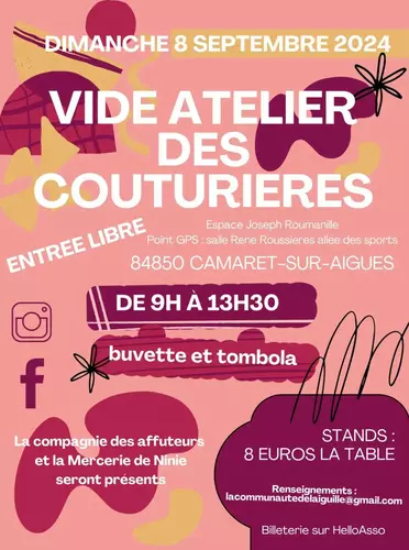 Vide-atelier des Couturières le dimanche 8 septembre de 9h00 à 13h30 à l'espace Joseph Roumanille