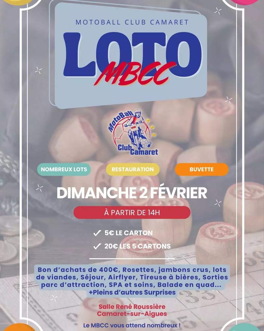 Loto du Moto-Ball Club Camaret le dimanche 2 février 2025 à partir de 14h00 à la salle René Roussière