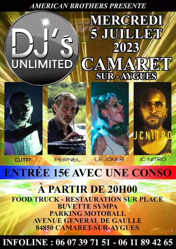 DJ'S UNLIMITED le mercredi 5 juillet 2023 à partir de 20h00