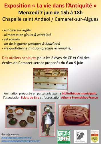 Exposition « La vie dans l'Antiquité » le mercredi 7 juin de 15h00 à 18h00 à la chapelle Saint Andéol