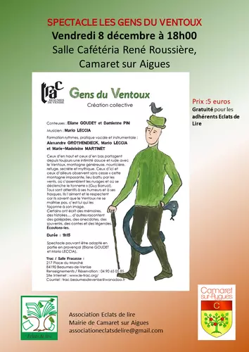 Spectacle « Les gens du Ventoux » le vendredi 8 décembre à 18h00 à la cafétéria de la salle Roussière