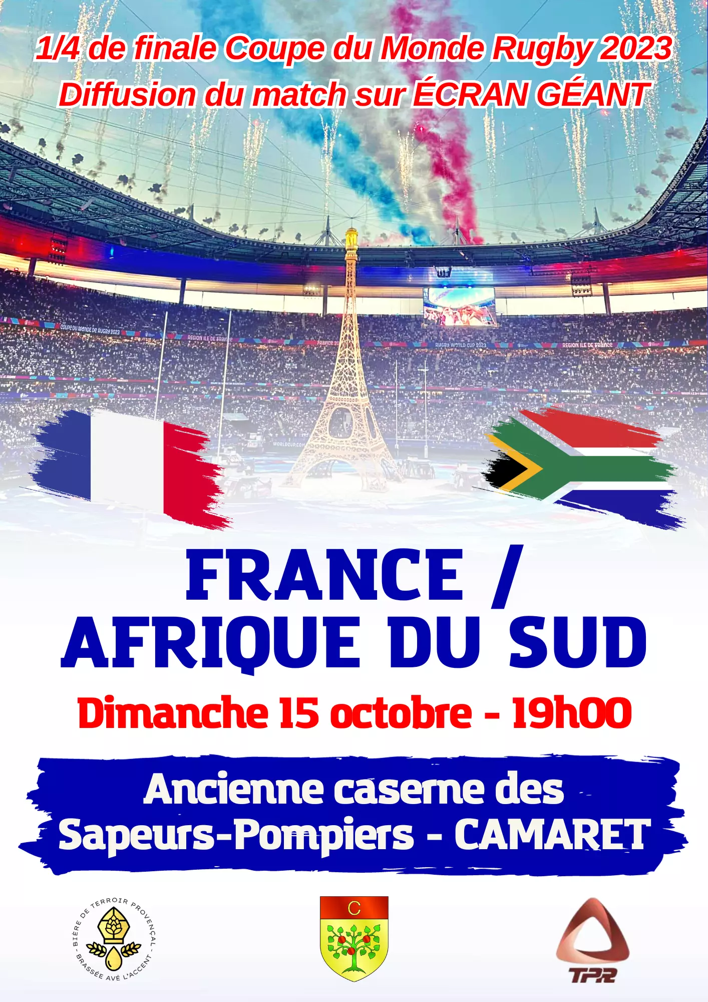 1/4 de finale de la Coupe du Monde de Rugby le dimanche 15 octobre à partir de 19h30