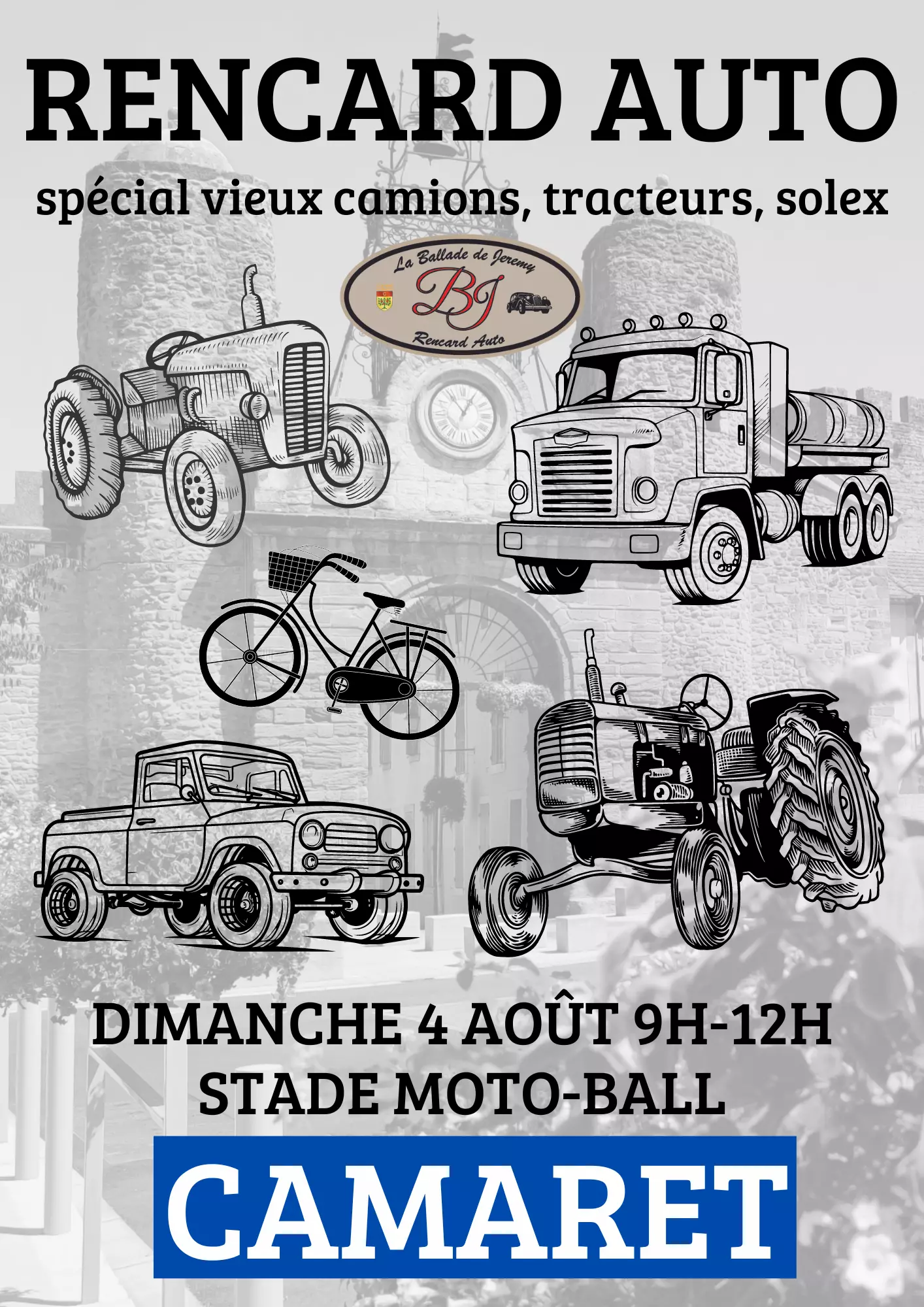 Rencard auto spécial vieux camions, tracteurs, solex le dimanche 4 août de 9h00 à 12h00 sur le stade de moto-ball