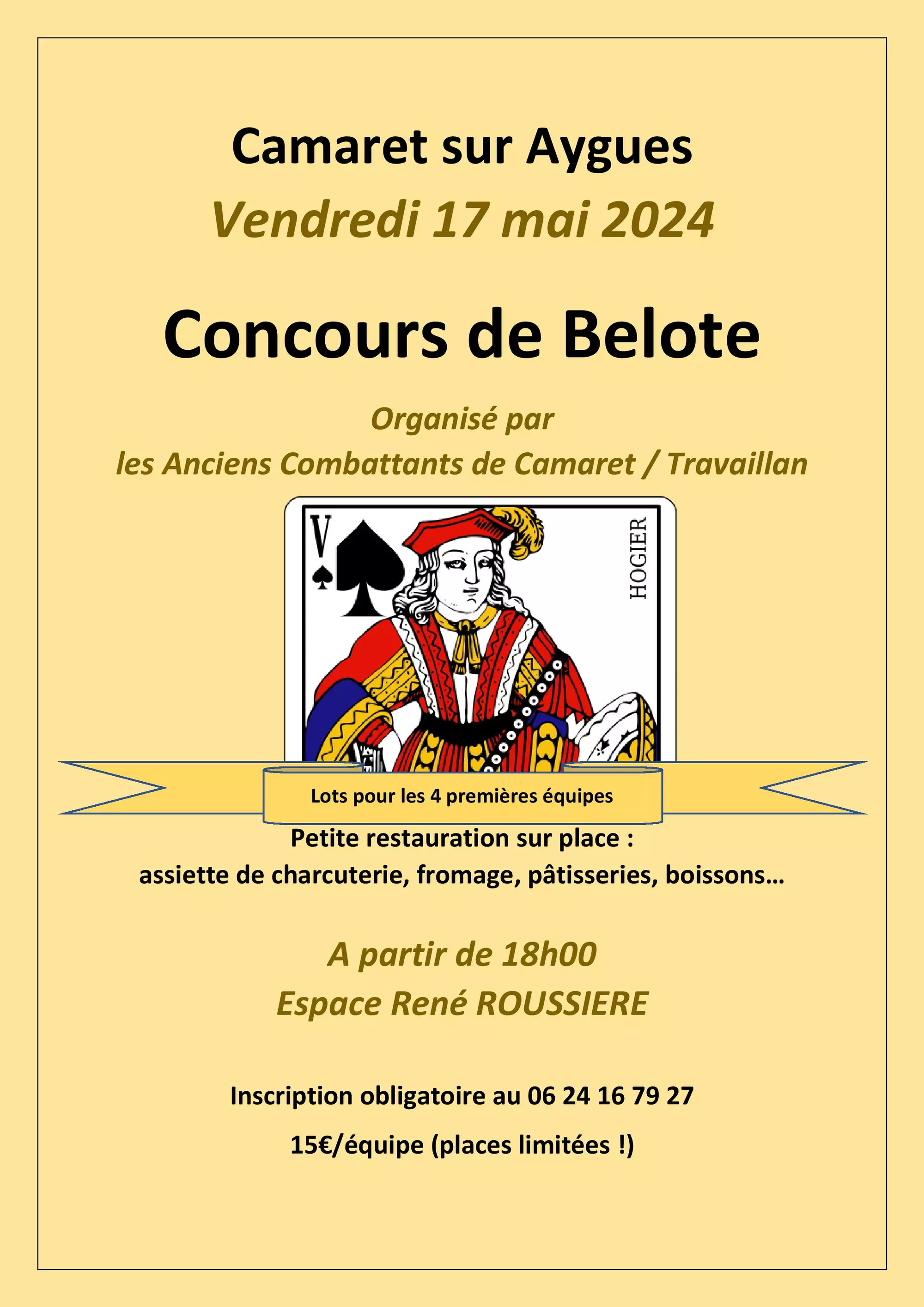 Concours de belote organisé par le CATM Camaret - Travaillan le vendredi 17 mai à partir de 18h00 à la salle René Roussière