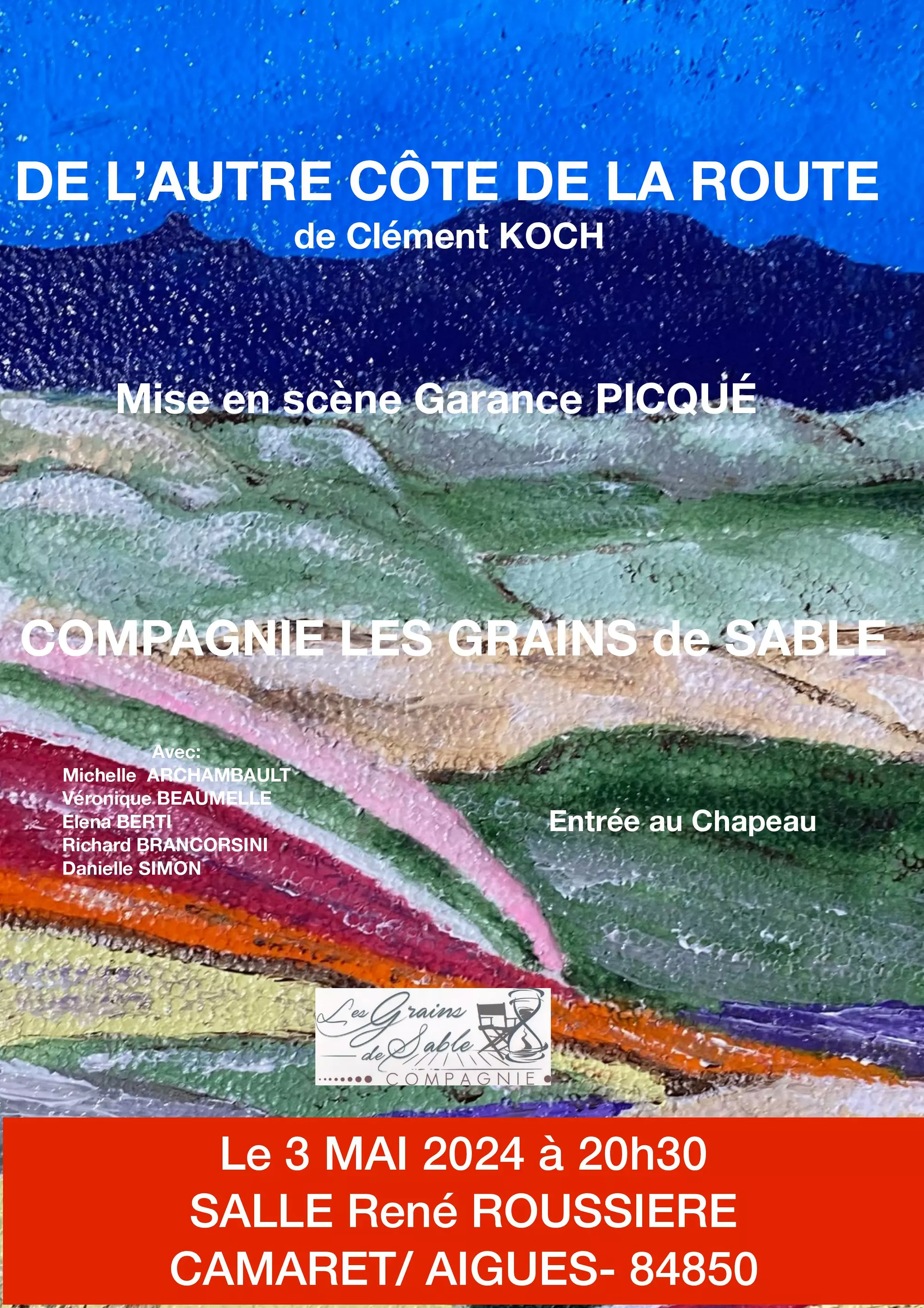 « De l'autre côté de la route » : pièce de théâtre le vendredi 3 mai à 20h30 à la salle René Roussière, par la Compagnie des Grains de Sable