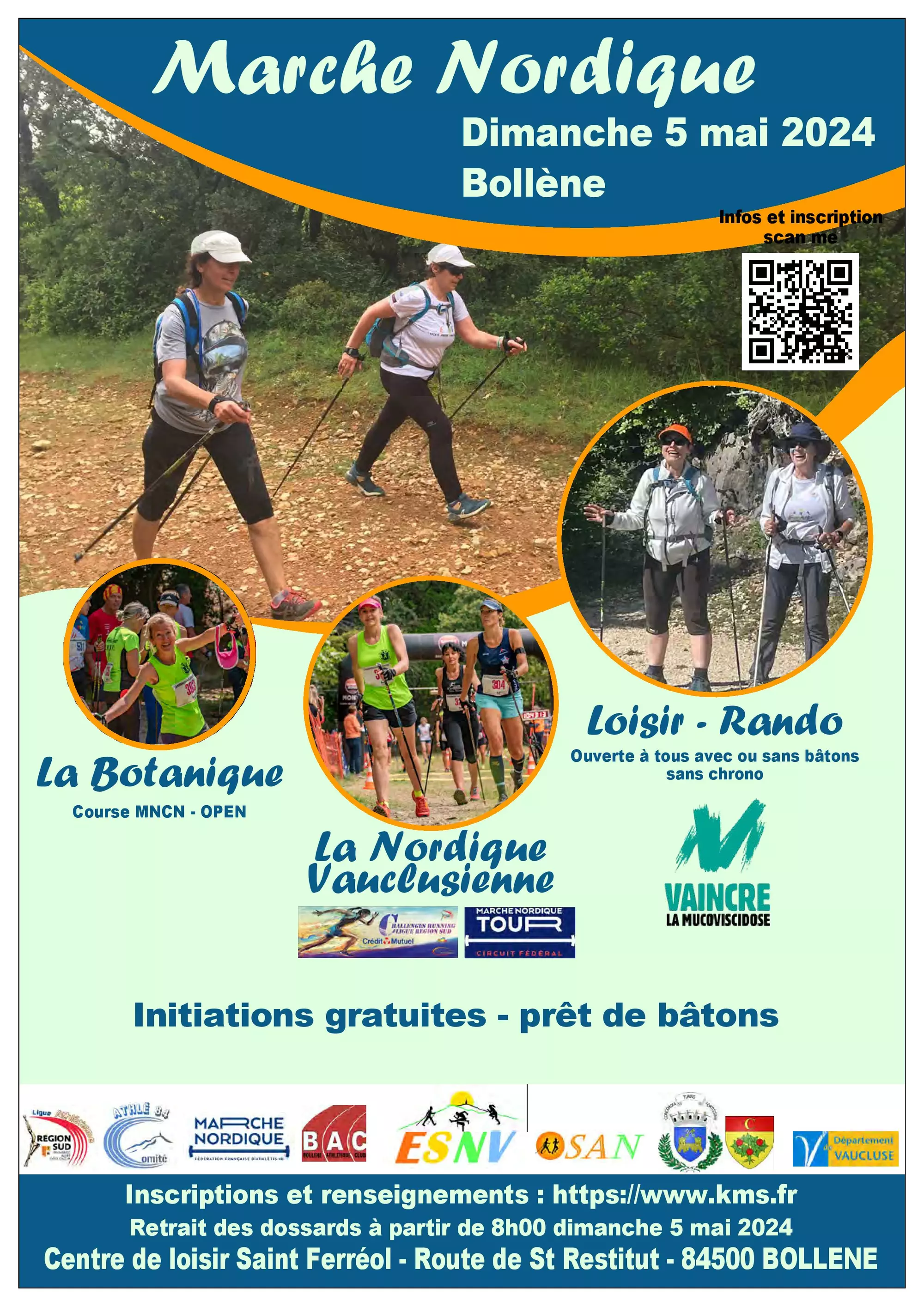 Marche nordique de l’Entente Sportive Nord Vaucluse le dimanche 5 mai 2024 sur le site du Château de la Croix Chabrières et du centre de loisirs Saint Ferréol de Bollène