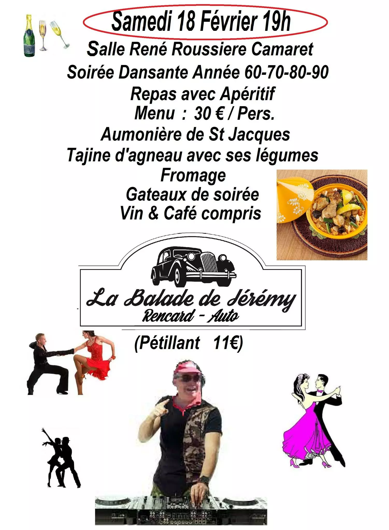 Soirée dansante organisée par La ballade de  Jeremy le samedi 18 février à 19h00 à la salle René Roussière