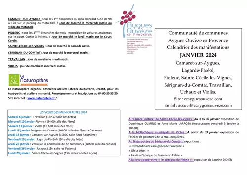 Agenda des manifestations du mois de janvier sur la CCAOP