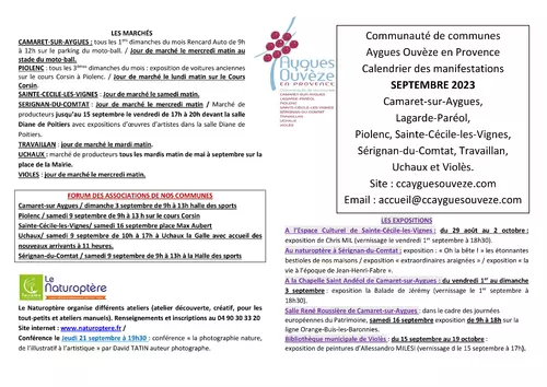 Agenda des manifestations du mois de septembre sur la CCAOP