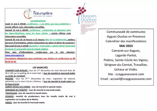 Agenda des manifestations du mois de mai sur la Communauté de communes Aygues Ouvèze en Provence