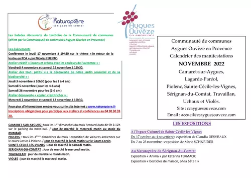 Agenda des manifestations du mois de novembre sur la Communauté de communes Aygues Ouvèze en Provence