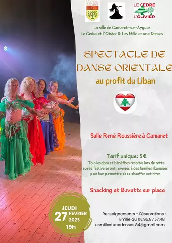 Spectacle de danse orientale au profit du Liban le jeudi 27 février à 19h00 à la salle René Roussière