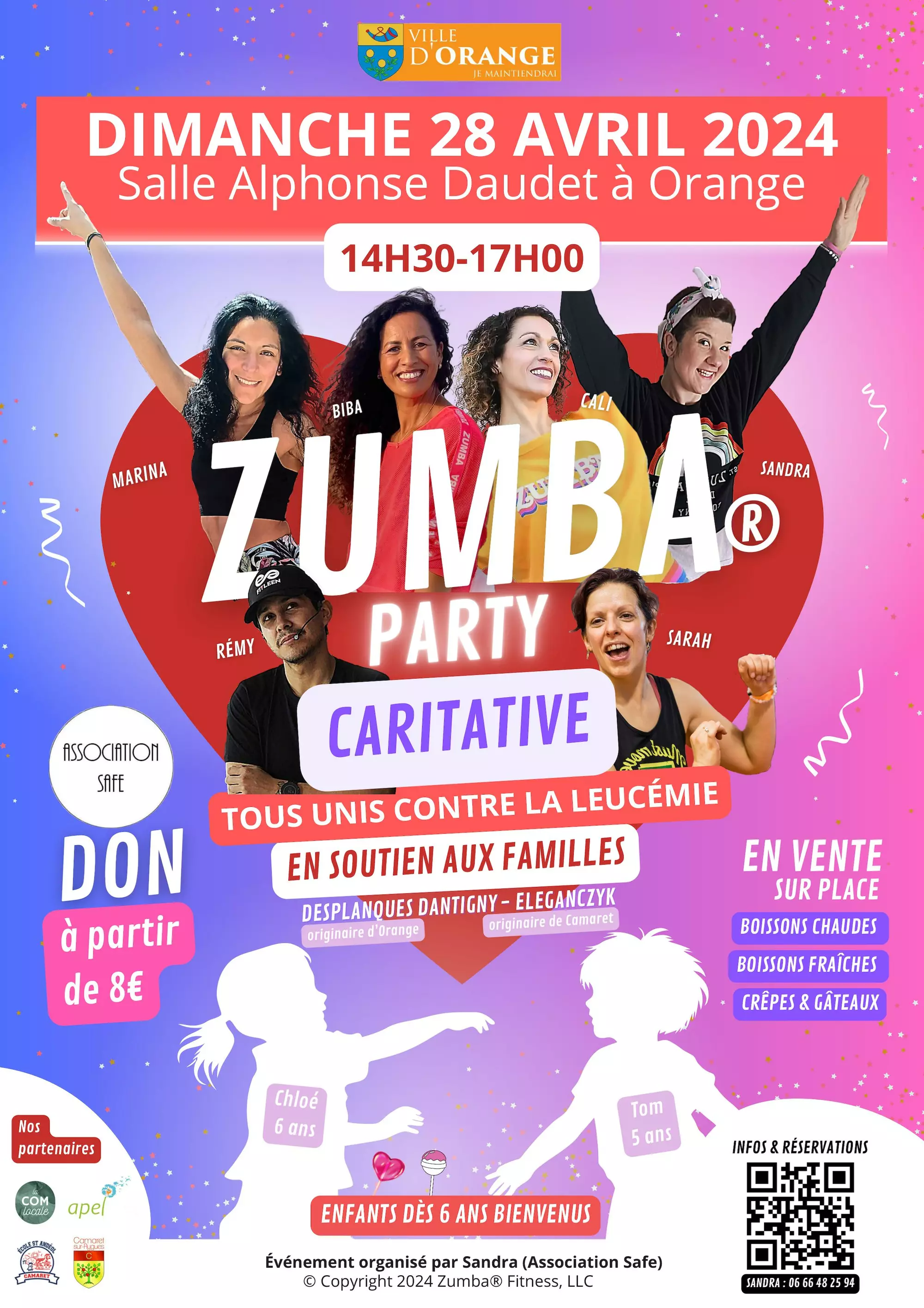 Zumba caritative en faveur de Chloé 6 ans (originaire d'Orange) et de Tom 5 ans (originaire de Camaret) le dimanche 28 avril de 14h30 à 16h30 à la salle Alphonse Daudet à Orange