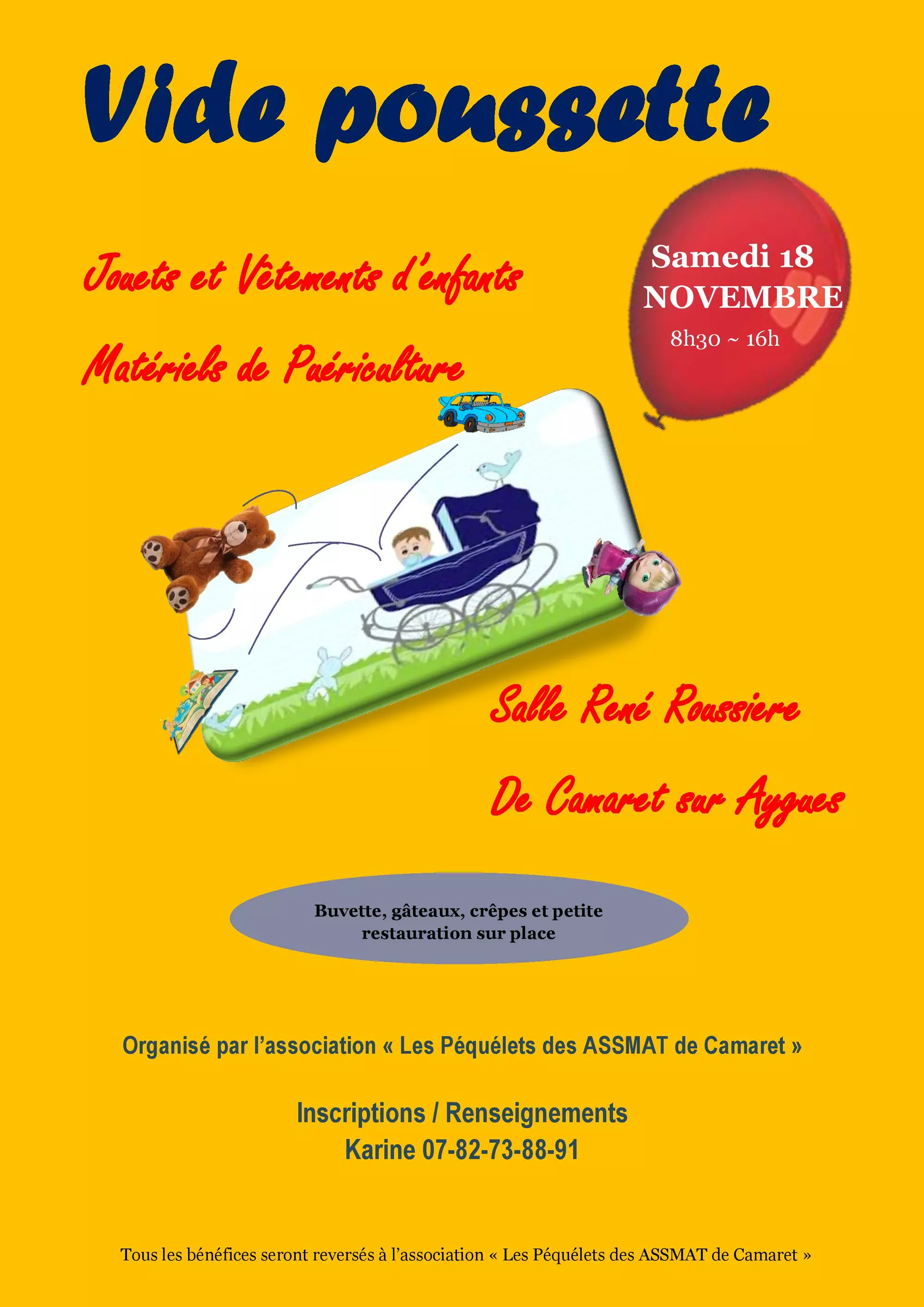 Vide-poussette des Péquélets des ASSMAT le samedi 18 novembre de 8h30 à 16h00 à la salle René Roussière