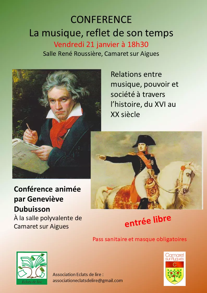 Conférence « La musique, reflet de son temps » le vendredi 21 janvier à 18h30 à la salle René Roussière