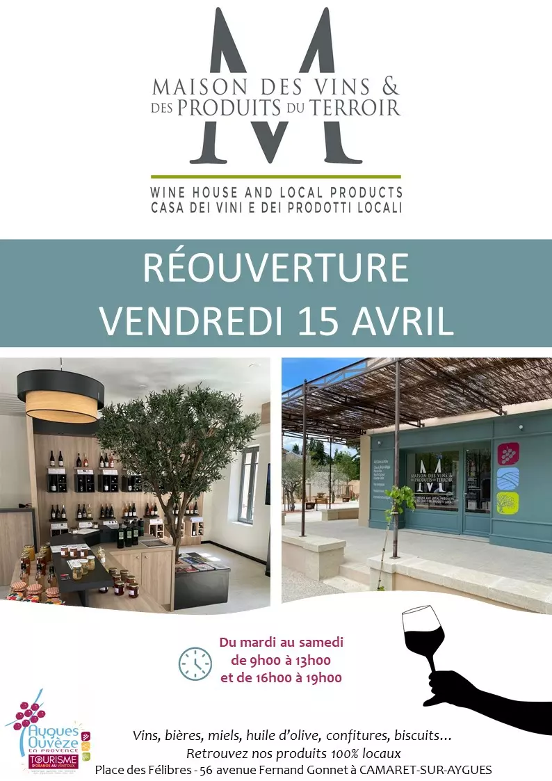 Réouverture de la Maison des vins et des produits du terroir le vendredi 15 avril 2022