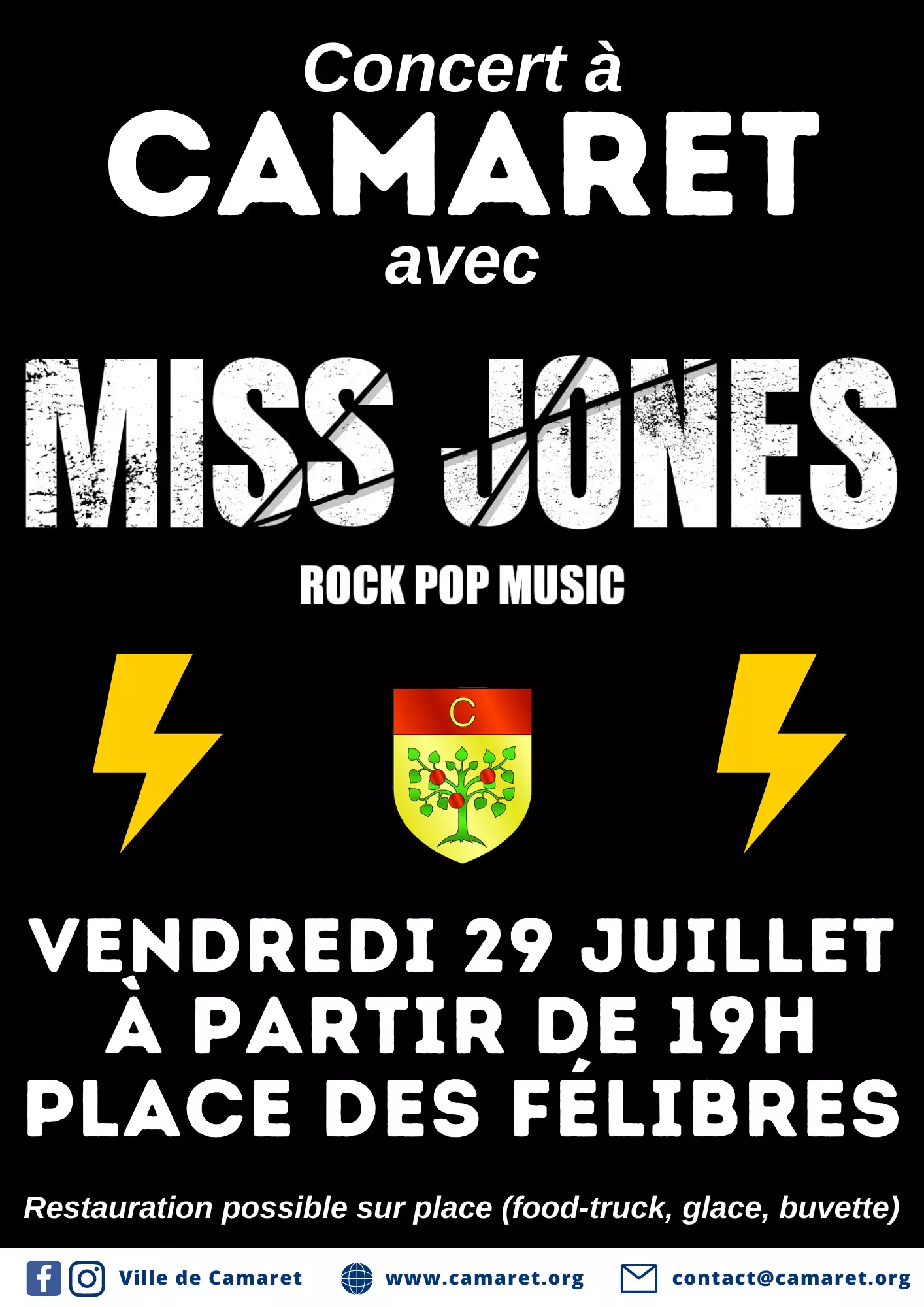 Concert à Camaret avec le groupe Miss Jones (rock pop music) le vendredi 29 juillet à partir de 19h00 sur la place des Félibres