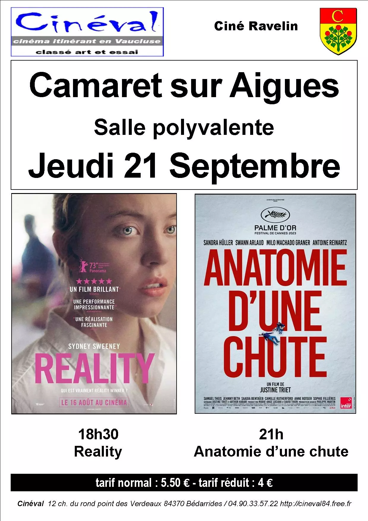 Séances de cinéma ce jeudi 21 septembre à partir de 18h30