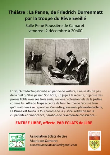 Pièce de théâtre offerte par l'association Éclats de Lire le vendredi 2 décembre à 20h00 dans la salle René Roussière