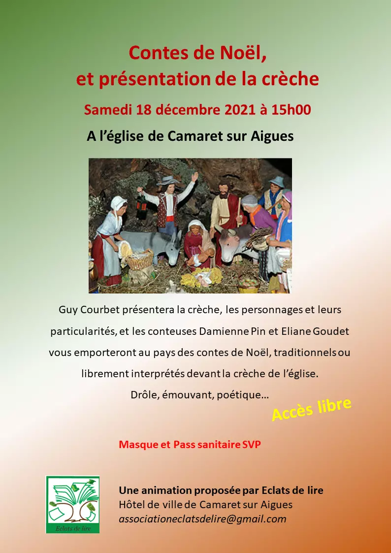 Présentation de la crèche de Noël et contes de Noël le samedi 18 décembre 2021 à 15h00 à l'église de Camaret