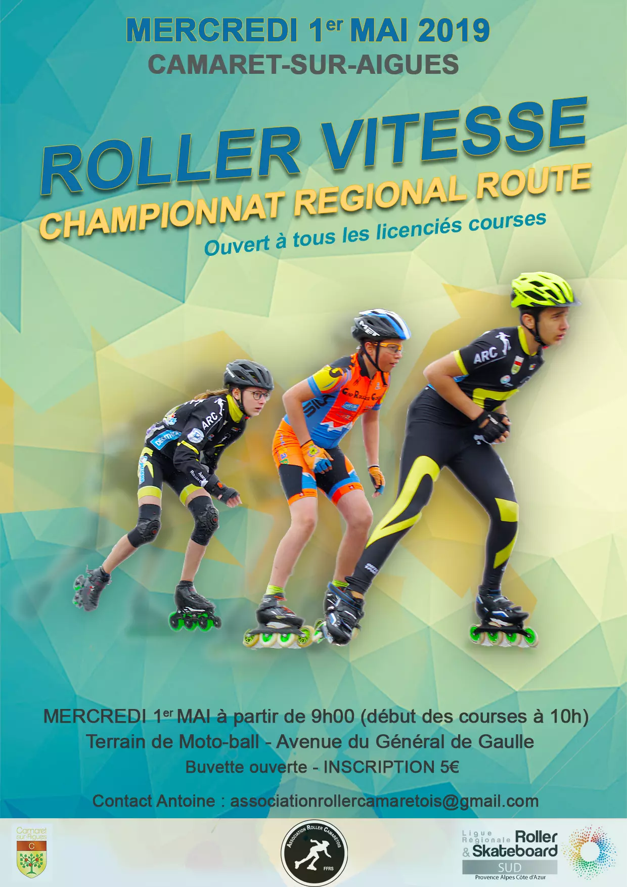 Championnat régional roller vitesse mercredi 1er mai à partir de 9h.