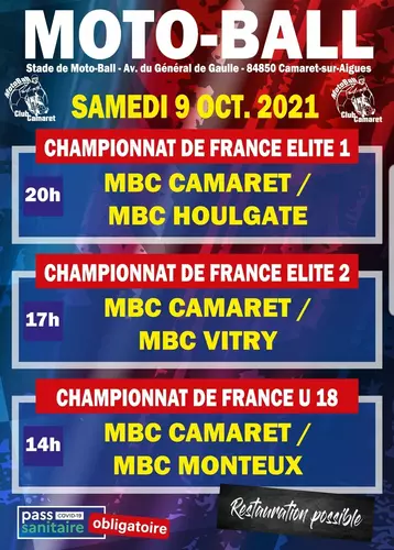 Programme des matchs de Moto-Ball du samedi 9 octobre 2021