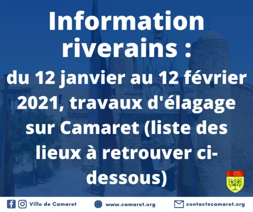 Information riverains : travaux d'élagage du 12 janvier au 12 février 2021