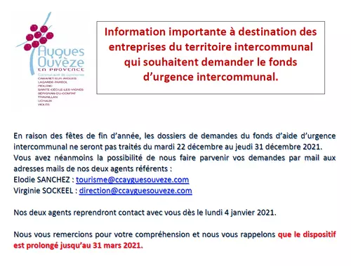 Information concernant le fonds d'urgence intercommunal