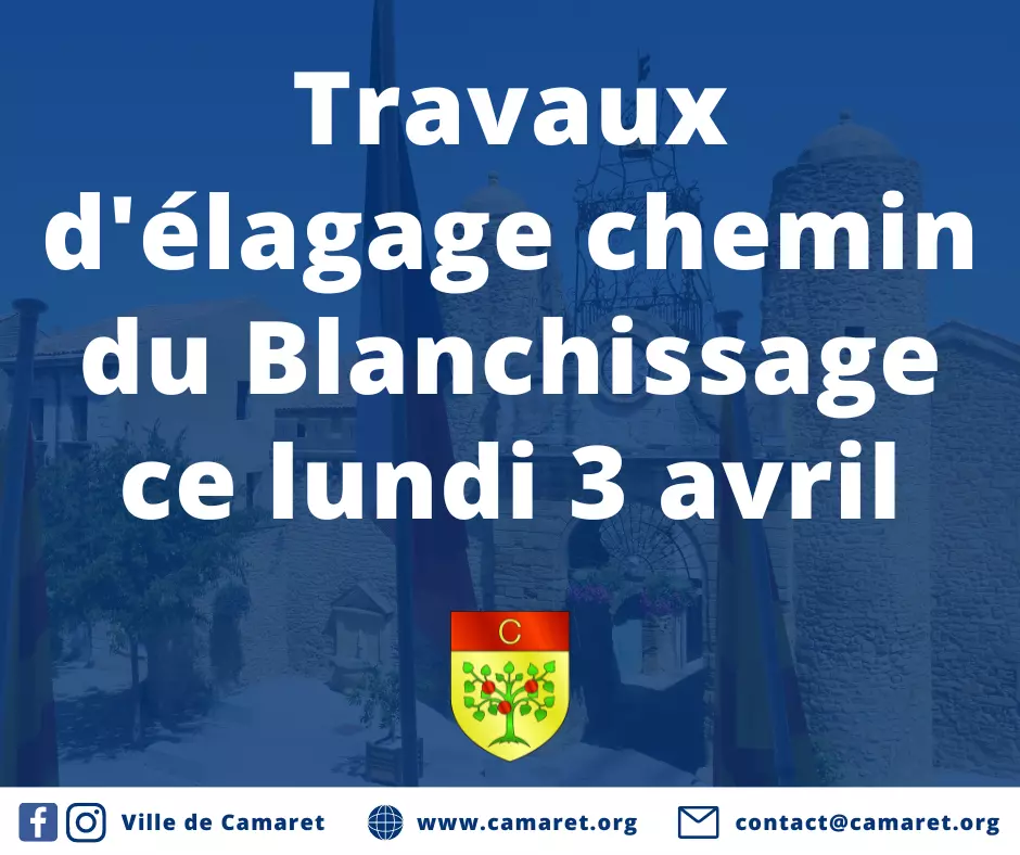 Travaux d'élagage chemin du Blanchissage ce lundi 3 avril