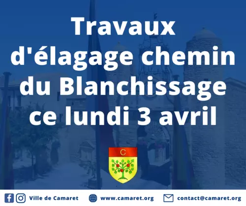 Travaux d'élagage chemin du Blanchissage ce lundi 3 avril