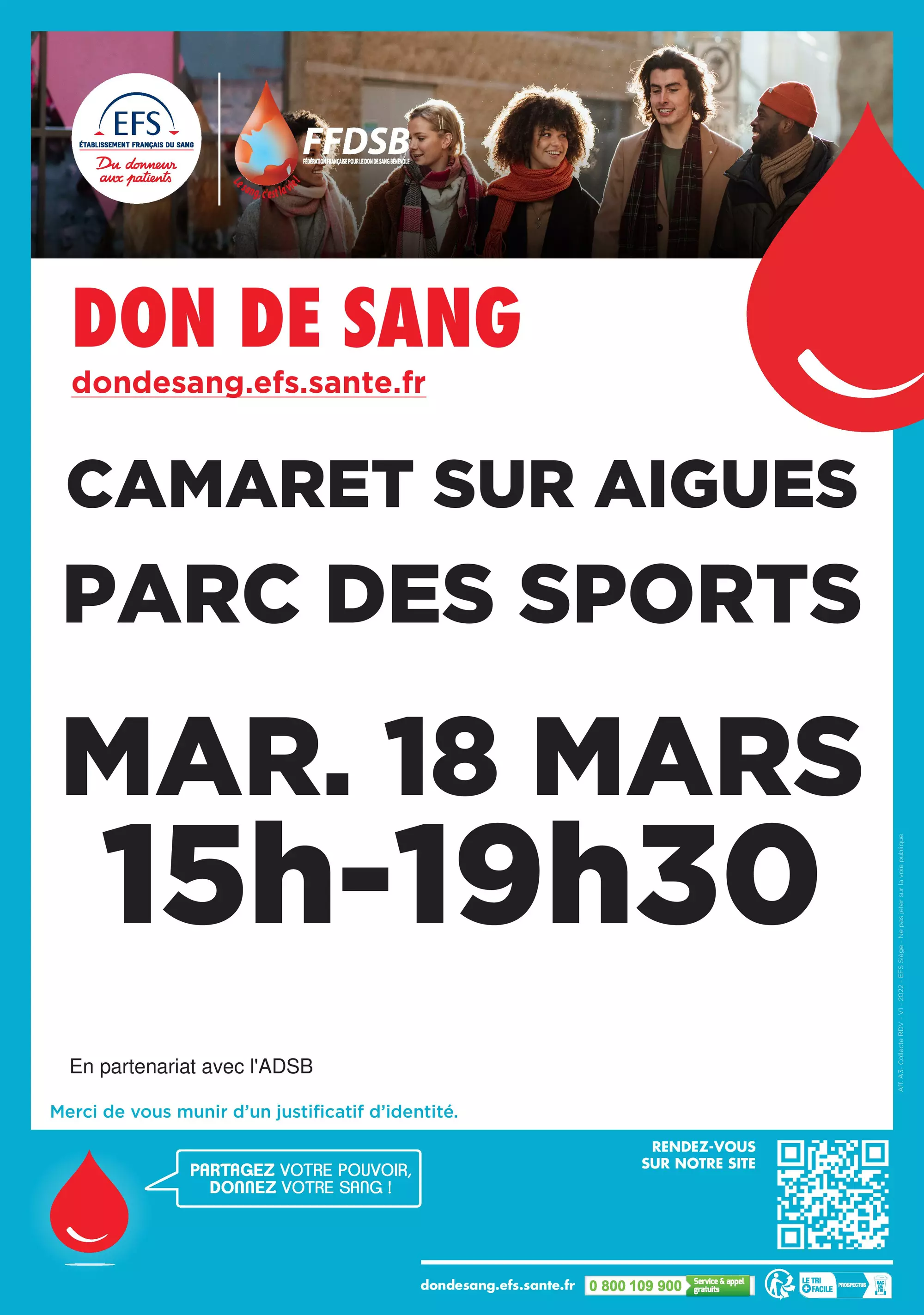 Don du sang le mardi 18 mars 2025 de 15h00 à 19h30 à la salle René Roussière