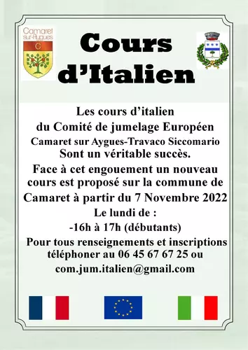 Information du Comité de jumelage italien : cours d'italien