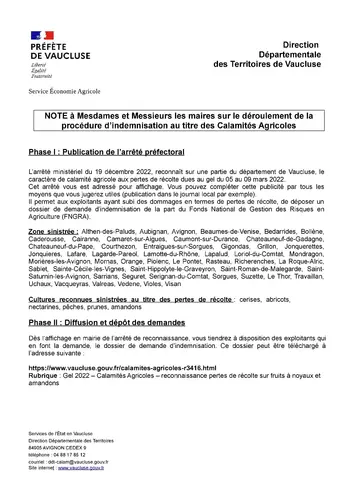 Gel 2022 - Calamités Agricoles - reconnaissance pertes de récolte sur fruits à noyaux et amandons