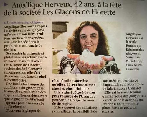 « Votez pour la femme de l'année dans la catégorie cheffes d'entreprise » : votez pour Angélique Herveux Les glaçons de florette de Camaret !