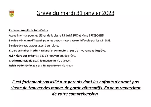 Grève du mardi 31 janvier 2023