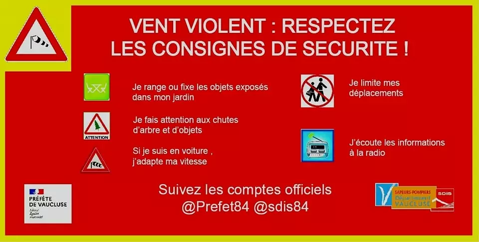 Attention : mistral violent, message du SDIS 84