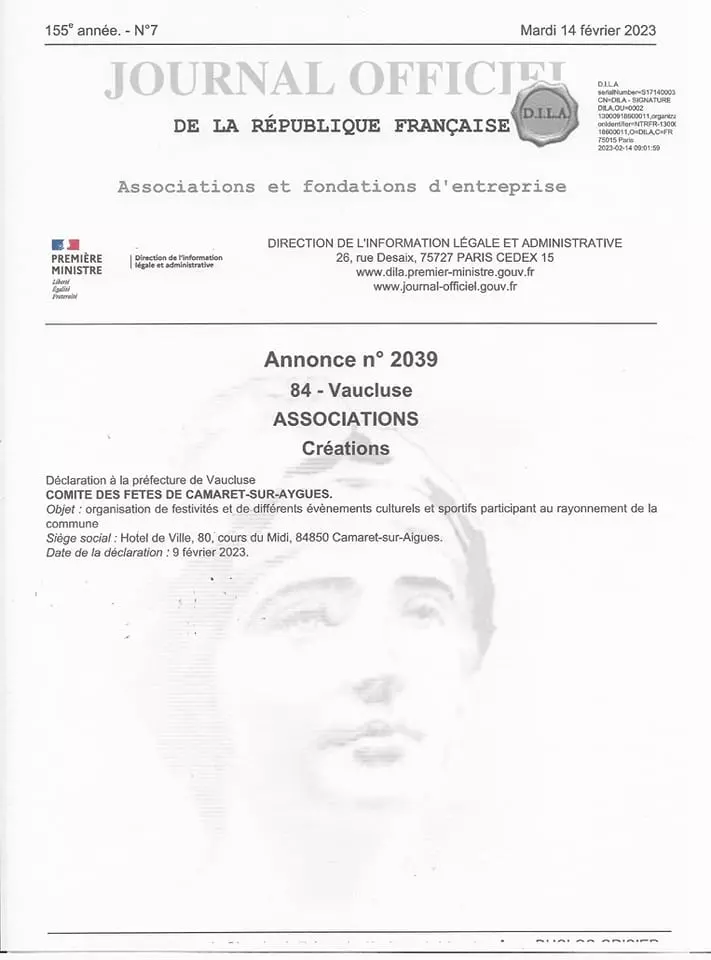 Le Comité des Fêtes de la Ville de Camaret est officiellement créé en ce jour du 14 février 2023