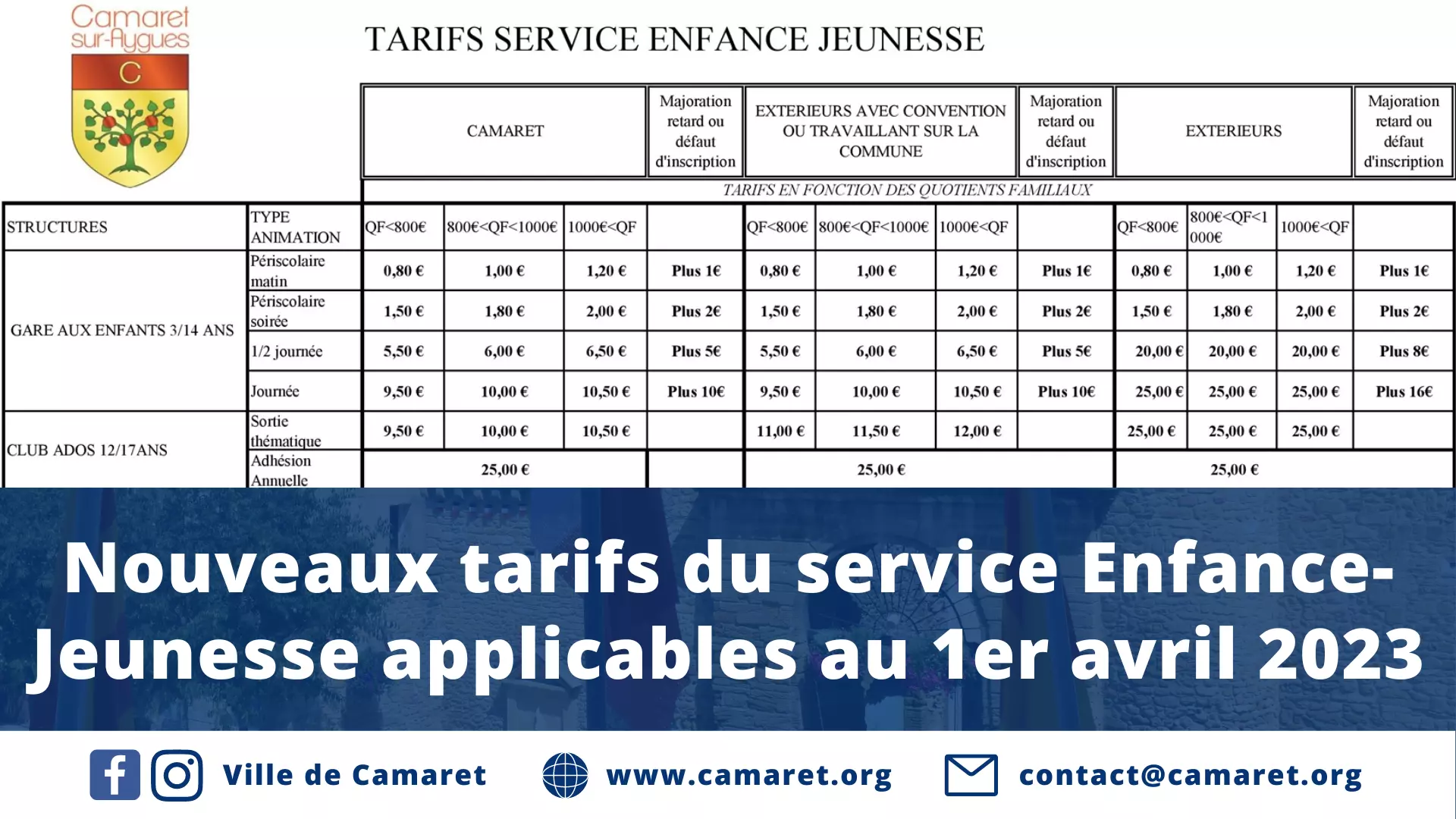 Nouveaux tarifs du service Enfance-Jeunesse applicables au 1er avril 2023