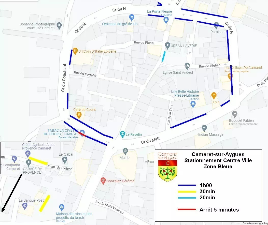 Réglementation du stationnement dans le village (plan détaillé ci-dessus)